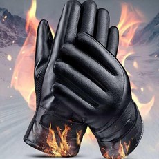 DUGNMARKT 등산장갑 터치장갑 라이더장갑 가죽장갑 방한 오토바이 바이크 원터치장갑 PU가죽 털장갑 방한장갑, 블랙