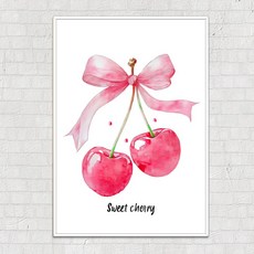 엘티에프티 핑크리본 체리 알루미늄 그림액자 과일그림 아이방 인테리어 북유럽풍 감성액자, 1. 달콤한핑크리본체리 2과_화이트프레임