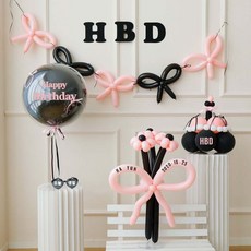 파티랑 HBD 가랜드 리본케익 풍선풀패키지, 1세트, 01)핑크앤블랙 레전드형