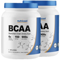 nutricost BCAA支鏈氨基酸粉 無味 無麩質, 2個, 900g