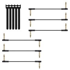 7.6cm(3인치) 플랫 기타 패치 케이블 6팩 S자형 초박형 6.35mm 직각 이펙트 페달 보드 코드 얇은 타입 더 많은 공간 절약 금 도금 커넥터 0.6cm(1/4 1/