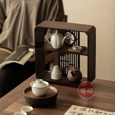 椿嶼木製家用花邊鏤空置物架茶具展示收納櫃桌麵茶壺茶杯茶道擺放架, 國風花邊博古架-四方,默認項