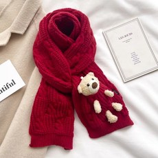兒童圍巾 可愛圍巾 高顏值圍巾 防風保暖 圍巾男女孩針織粗毛綫學生秋冬季過年新年喜慶酒紅色兒童短小圍脖