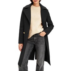 OTU Vibe 여성용 롱 노치 라펠 코트 더블 브레스트 피코트 캐주얼 클래식 가을 겨울 오버코트 블랙. XXL