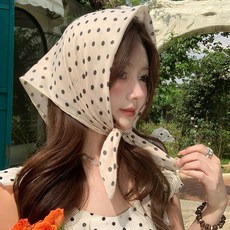 도트 보넷 스카프 쉬폰 머플러 여성 꾸안꾸 스타일링 썬캡 대체 자외선차단 바캉스룩 비치룩 페스티벌룩 소풍 데일리룩 코디 얇은 스카프 봄 가을 휴양지룩 여름 비치웨어