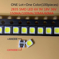 100PCS 고휘도 SMD LED 2835 0.5W 1W 흰색 3v 6V 18V 150MA/100MA/30MA/60MA/350ma, 01 9v 60ma