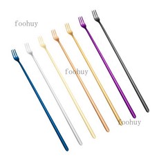 304不鏽鋼長柄攪拌勺 - 小湯匙/調料勺/咖啡勺/調酒勺/加長冰勺/甜品蜂蜜勺, 不鏽鋼長柄叉（7色各1支）, 1個