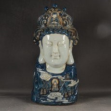 雕塑瓷廠 手繪青花 觀音像人物 擺件, 如圖所示