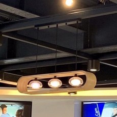 HUGO LIGHTING 北歐風實木長型三吊燈, 底盤-烤黑,白光