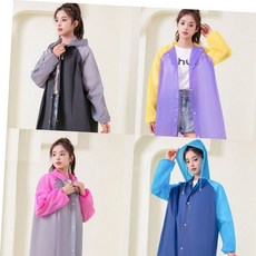 후드우비 여성 후드 배색 레인코트 우비 여자 장마 방수 롱 코