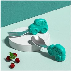 史努比 SNOOPY 304不鏽鋼兒童叉勺組 寶寶學用便攜式卡通餐具, 萌蔥綠, 1個