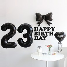 이벤트홀릭 블랙 풍선 생일파티용품세트 (자유레터링) 리본 숫자 풍선 가랜드, 1개, 23