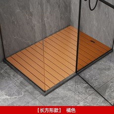 浴室防滑腳墊 PS仿木 浴墊, 1個, 橘色【長方形款】