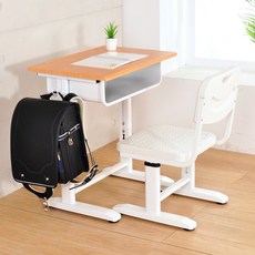 LOGIS 台灣製 升降式課桌椅，兒童成長學習桌椅，高度可調書桌椅【021】, 白色桌+椅(原木色)送筆