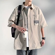 2026 남성용 여름 빅사이즈 아이스실크 빈티지 포켓 있는 캐주얼 반소매 셔츠