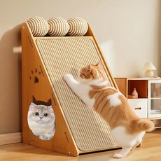 PETTOO 먼지없는 대형 수직 고양이 스크래쳐 원목 숨숨집, 1개, 노란색