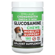 StrellaLab 글루코사민 츄 반려견 및 반려묘용 베이컨 소프트 츄 180개 432g(15oz) StrellaLab (스트렐라랩), Bark&Spark, 글루코사민 츄, 반려견 및 반려묘