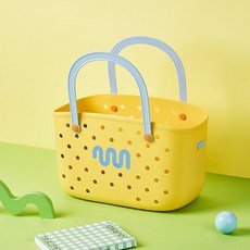 多巴胺浴筐洗澡籃子手提浴室收納籃 學生宿舍洗漱用品可愛鏤空籃, 多巴胺洗澡籃丨檸檬黃