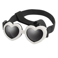 QDY 개 고글 선글라스 조절 가능한 스트랩이있는 하트 모양의 개 선글라스 개를위한 고글 애완 동물 태양, 135mmx35mm, TPE PC, 하얀, 1개