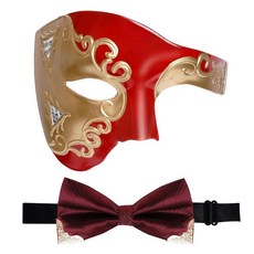 Yookat 가장 무도회 마스크 하프 페이스 마스크 나비넥타이 빈티지 베네치아 마스크(레드), 레드
