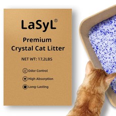 고양이모래 캣리터 먼지없는 LaSyl 프리미엄 크리스탈 고양이 쓰레기 - 17.2파운드 4개월 지속 우수한 냄새 제어 및 흡수 뭉치지 않음 저추적 실리카겔 반려동물 흰색 파란색, 17.2LB, Blue & White