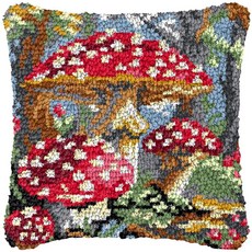 ZFFLYH Cardinal Bird 래치 후크 베개 키트 성인용 장식용 쿠션 커버 DIY 크로셰 실 공예 자수 홈 소파 43.2 x 43.2cm(17 17인치) 195813, 버섯