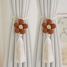 全店折扣 窗簾綁帶簡約清新花朵創意裝飾紗簾收納扎束帶窗簾釦環夾K-374, 咖啡一對, 1個