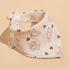 四層紗三角巾 嬰幼兒圍兜 純棉口水巾, 1個, 3. 愛心 玩偶熊