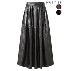 머스트비 여성 플레어 밴딩 레더 스커트