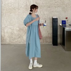 Yellwel 여름철 순수한 신형 버블 소매 중간 길이 끈 원피스 여성용 DJP