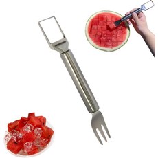 WNJLXLGDGO 2in1 스테인리스 스틸 수박 슬라이서 포크 캠핑 및 가족 모임용 주방 과일 커터 도구 실버 멜론, 1