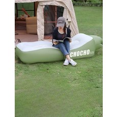 1인용 야외 빈백 소파 에어소파 캠핑 공기주입식 소파 야외용 공기주입식 침대 휴대용 소파, 무망형 그린화이트 190x80x55cm