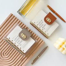 투명 가죽 빈티지 6공 다이어리 A7, 투명 브라운