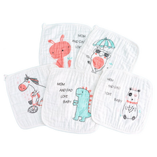 六層純棉泡泡紗口水巾5條裝】包邊加厚小方巾 寶寶洗臉巾 洗澡巾 新生兒圍嘴 嬰兒餵奶巾 餐巾 吸汗巾 兒童手帕巾, 多色, 1個