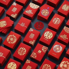 結婚紅包 接親迎親紅包 迷你小號紅包 婚慶用品 婚禮堵門 紅包袋 喜字囍字紅包, 1個, 酒紅花開並蒂_紅包,迷你紅包/50個