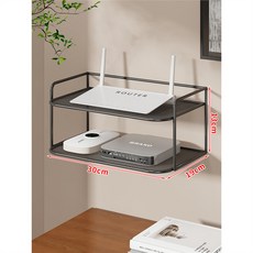免打孔牆上置物架 路由器收納 適用於機頂盒WiFi寬頻放置架, 黑色 - 雙層, 1層
