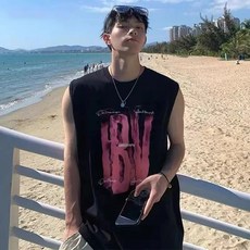 重磅速乾歐美潮牌坎肩男背心夏美式街頭字母印花無袖體恤上衣