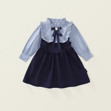 여아 네이비원피스 리본 프릴 스트라이프 유아 단정한 원피스
