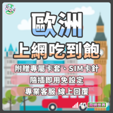 飛網世界 歐洲上網卡 免開通 法國 瑞士 德國 希臘 西班牙 網卡 4G 吃到飽, 1個, 吃到飽不斷網, 5天