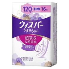 寶潔 護舒寶 Ususara 安心 即使用量多也能安心 120cc 16片裝, 1個, 16件, 27cm