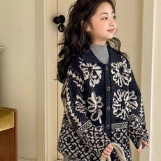 女童針織開衫，兒童春秋提花毛衣