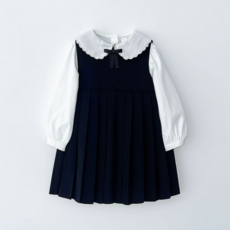 뉴키즈팩토리 여아 키즈 주니어 하객룩 촬영룩 긴팔 화이트셔츠 블랙 원피스 세트