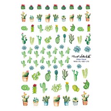 네일스케치 워터데칼 170 네일스티커 수채화선인장 셀프네일아트