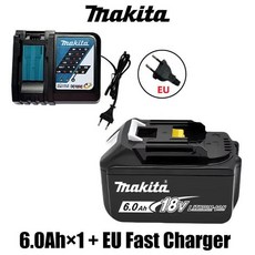 18V 6.0Ah 배터리 팩 마키타 호환 BL1860 BL1850 BL1840 BL1830B 마키타 호환 18V 전동 공구용 리튬이온 교, 03 6.0Ah x1-EU Charger
