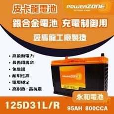 永和電池powerzone皮卡龍 125D31L/ R銀合金電池 充速快 Es200 Tucson SantaFe, 1個, 125D21L