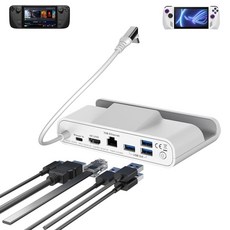 Steamdeck/ROG Ally/Legion Go용 스탠드 도크 4K@60Hz HDTV 기가비트 이더넷 USB-A 3.0 3개 및 100W USB-C 충전 포트가 있는