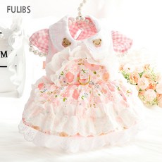 FULIBS 핸드메이드 강아지원피스 하네스 순면 애견옷 봄여름용, 핑크, 1개