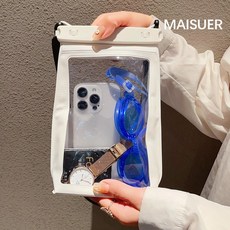 手機防水袋 可觸屏 8級防水 大容量 斜跨收納包, 1個, 白色