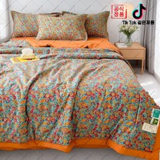yyfeii-09 여름용 쿨링 이불 워시드 코튼 싱글 더블 가정용 세탁기 사용 가능 침구(오비트플로우 유한회사 Co. Ltd.), 150x200cm, 꽃