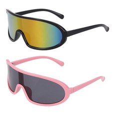 HARFINGTON 2피스 스포츠 선글라스 사이클링 편광 남성용 산악 자전거 운전 낚시 달리기 블랙 & 화이트 프레임 그레이 블루 193743, 2, 핑크 & 블랙 프레임 그레이 & 글레어